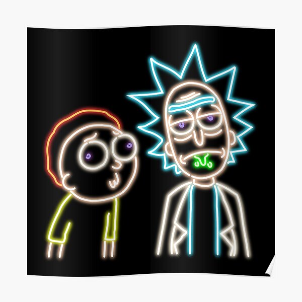 Neon Rick and Morty (Black) Poster
