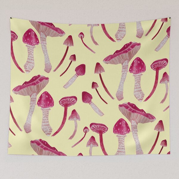 Item preview, Red fungi in mellow yellow designed and sold by CLillustrations.