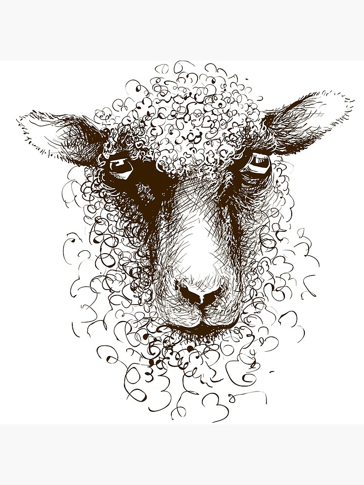 "Sheep lamb head portrait. Animal face ink drawing" Poster for Sale by