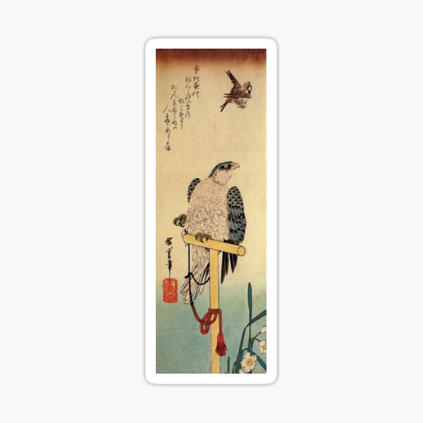 Tied Falcon Eying A Sparrow by Utagawa Hiroshige (Reproduction) Sticker