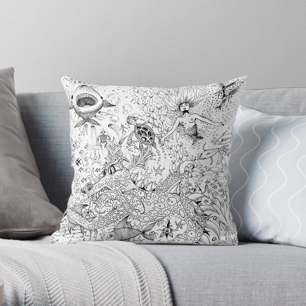 Watery Wonder World Throw Pillow