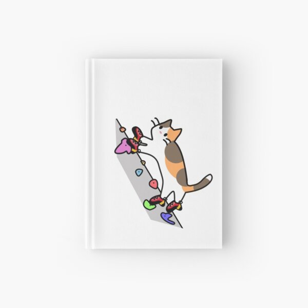 Hier ist also eine Kalikokatze, die mit Kletterschuhen an einer Wand klettert. Siehe die alternative Version mit "pies de gato" :) Notizbuch