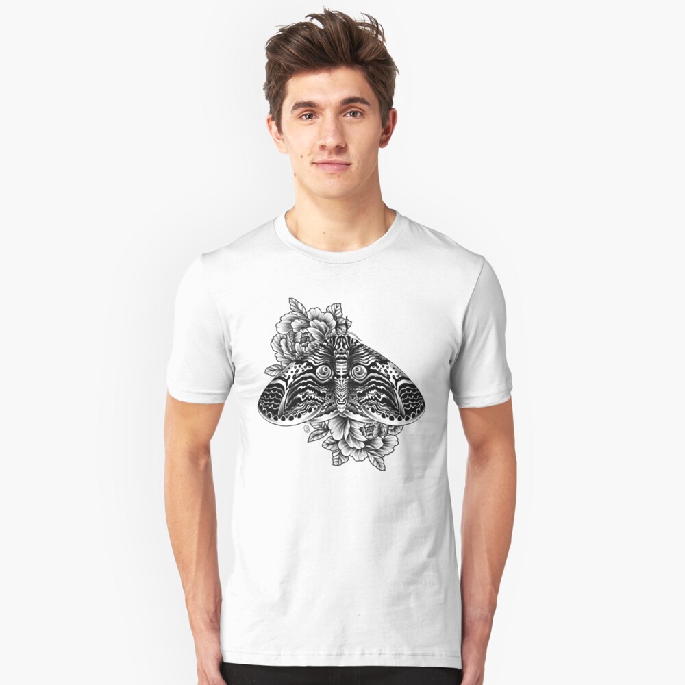 Owl Moth Tattoo Design Slim Fit T-Shirt