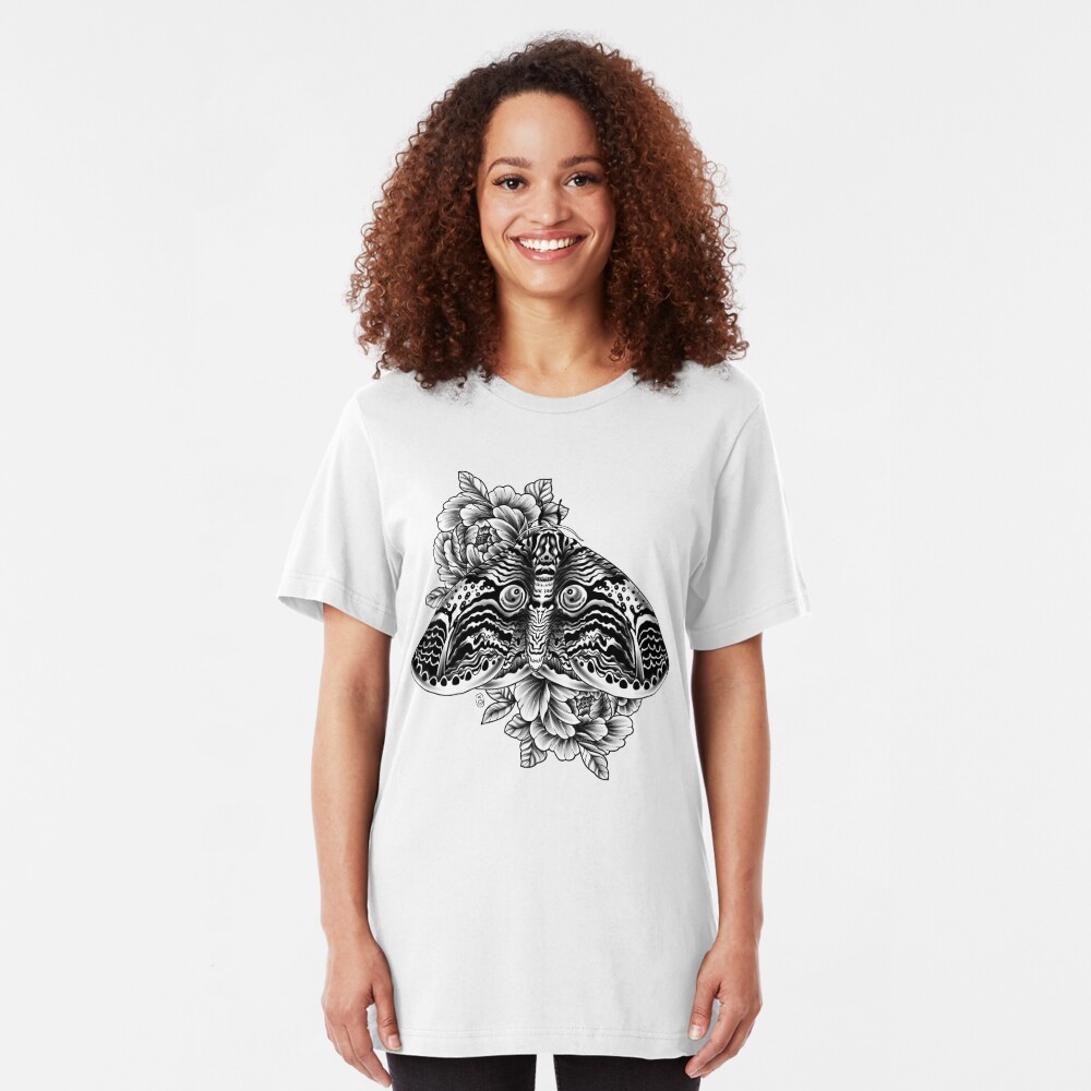 Owl Moth Tattoo Design Slim Fit T-Shirt