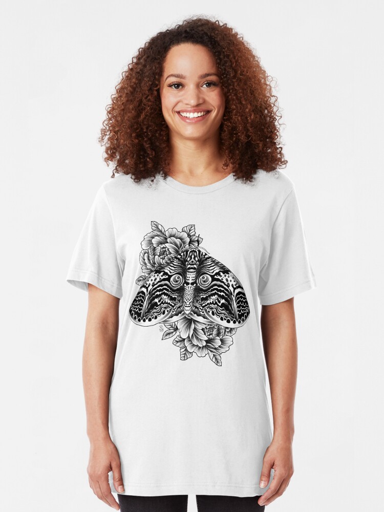 Alternate view of Owl Moth Tattoo Design Slim Fit T-Shirt