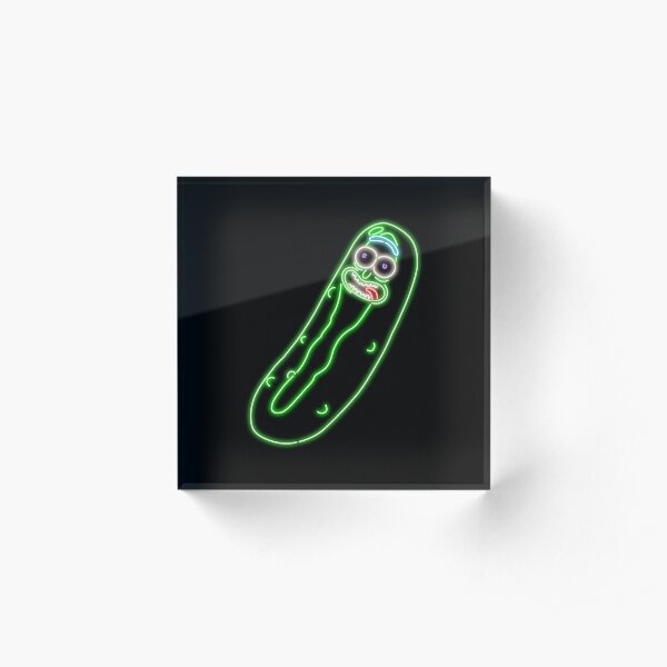Neon Pickle Rick (Black) Acrylic Block