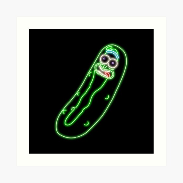 Neon Pickle Rick (Black) Art Print