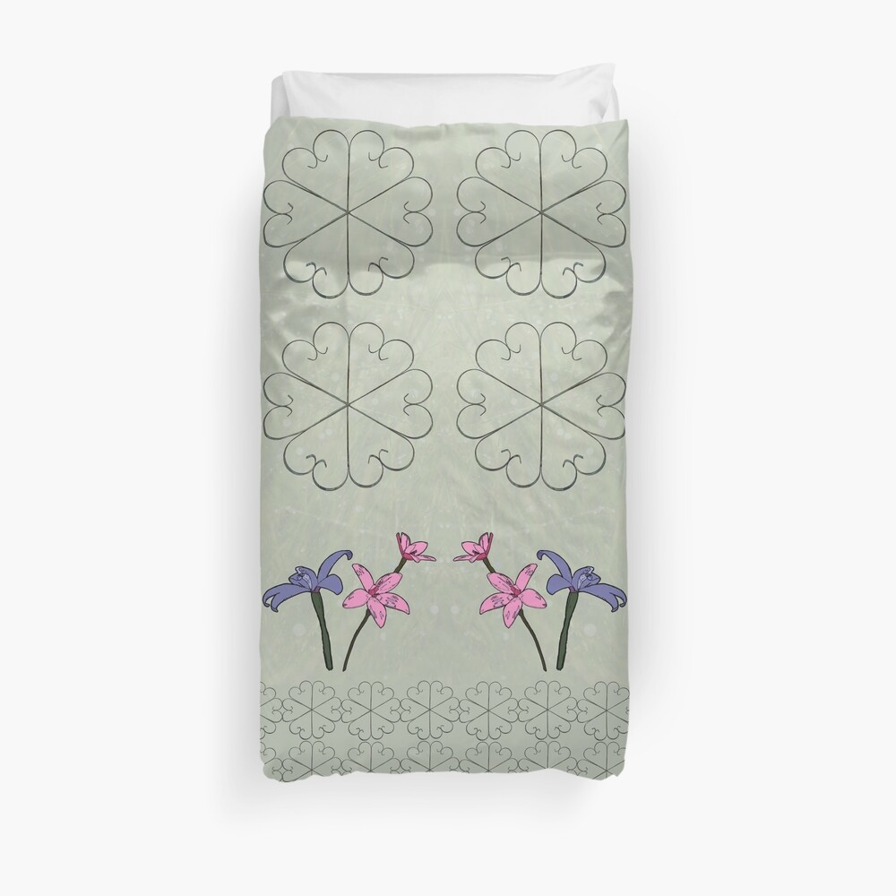 Metal Flower and Orchids Design Fabric Duvet Cover