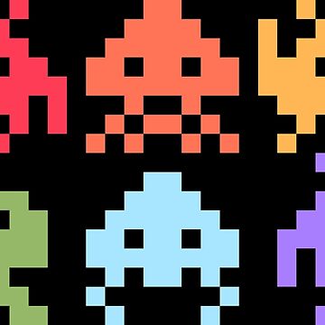 Vorschaubild zum Design Space Invaders Pixel Art Regenbogen-Aliens von workshoptourist