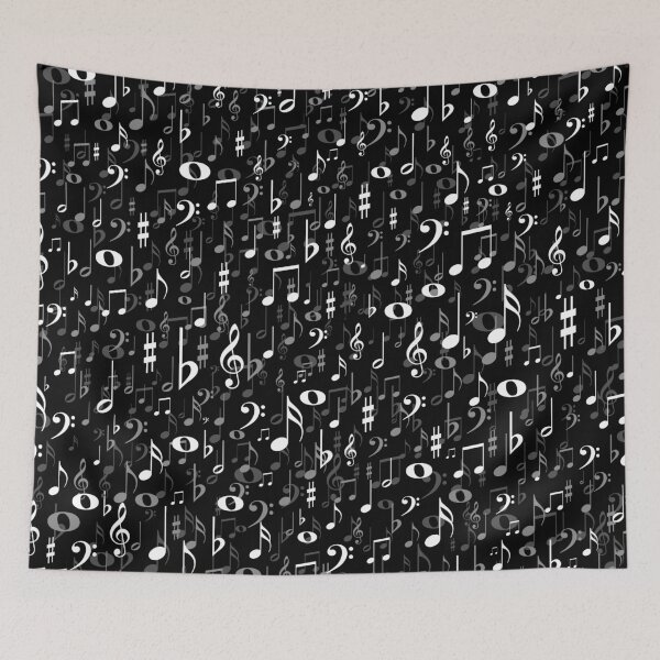 Item preview, Random Gray and White Musical Notes on Black Background designed and sold by judgeart.