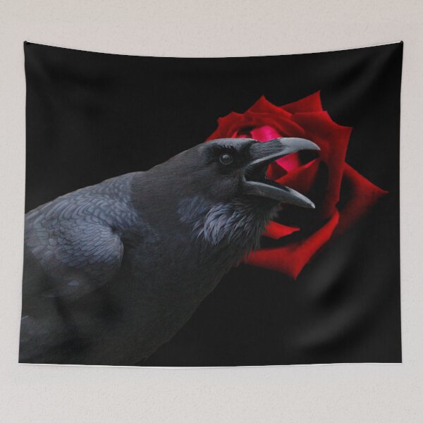 Item preview, Surreal Crow Raven Black Bird with Red Rose Gothic Art A580 designed and sold by byNicol.