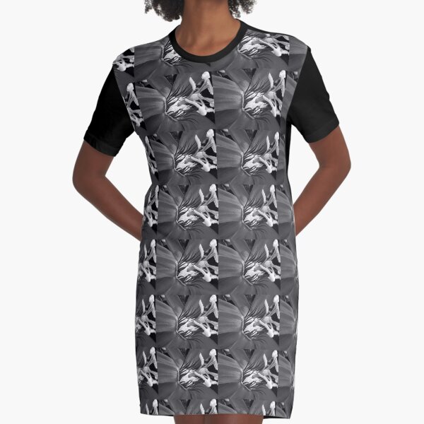 PASSION FLOWER MACRO in Black and White Graphic T-Shirt Dress