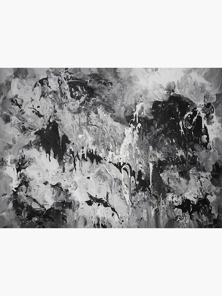 abstract black and white watercolor paint splashes on white