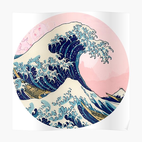 The Great Wave off Kanagawa pink sunset Poster