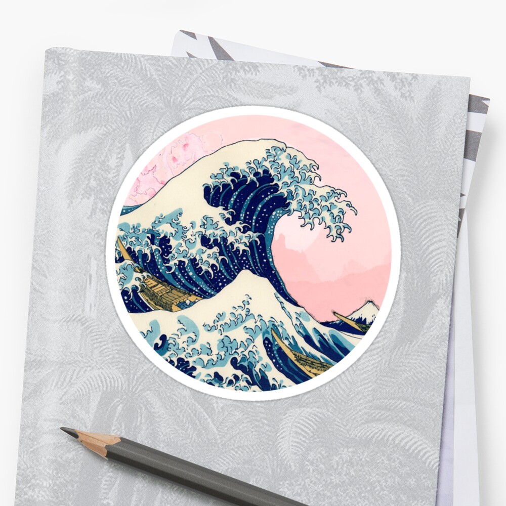 The Great Wave Off Kanagawa Pink Sunset Sticker By Snowinsummerr