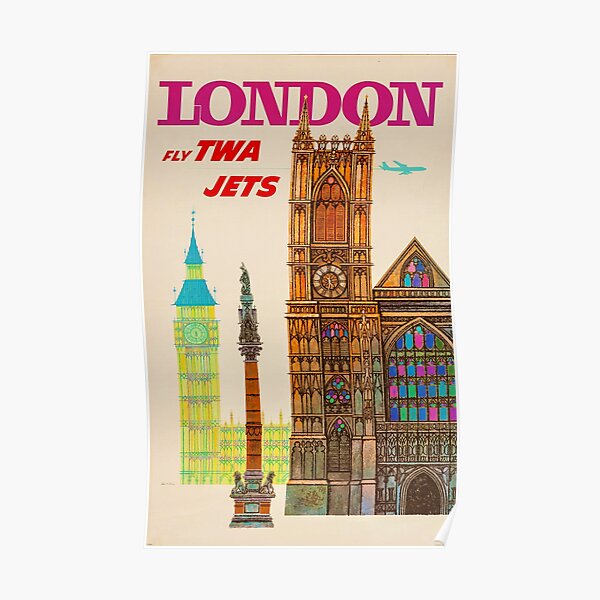 VINTAGE FLY TWA JETS TO LONDON TRAVEL ADVERTISEMENT! Poster