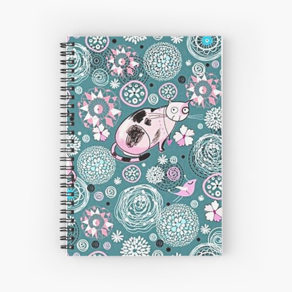  Funky Pink Cat  Pattern  Spiral  Notebook by HavenDesign 