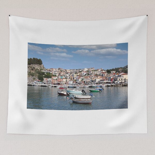 Item preview, colorful houses and boats Parga Greece in summer designed and sold by goceris.