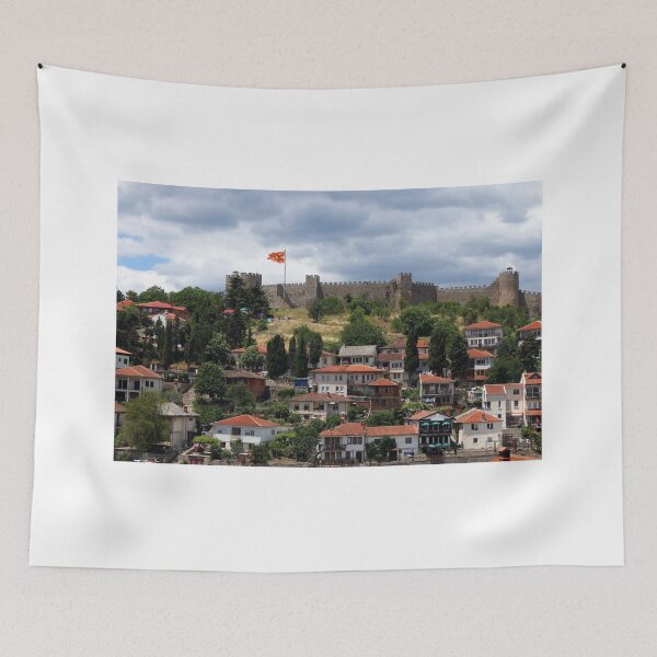 Item preview, Samuil fortress with Macedonian flag Ohrid town cityscape Macedonia designed and sold by goceris.