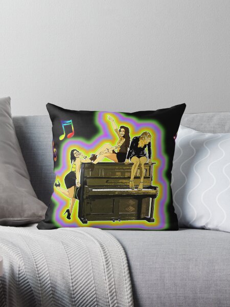 Ladies on Piano (psychedelic colours) Throw Pillow