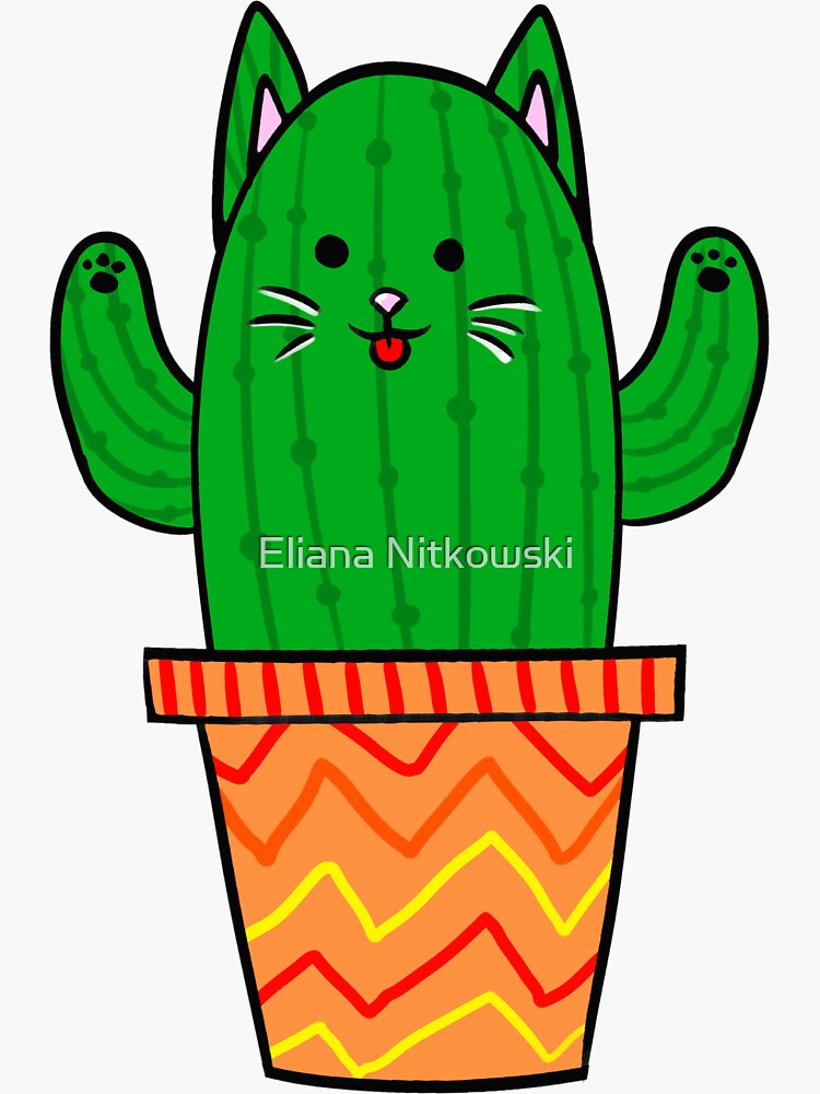 "The Cat's Cactus " Sticker by ElianaNit29 Redbubble