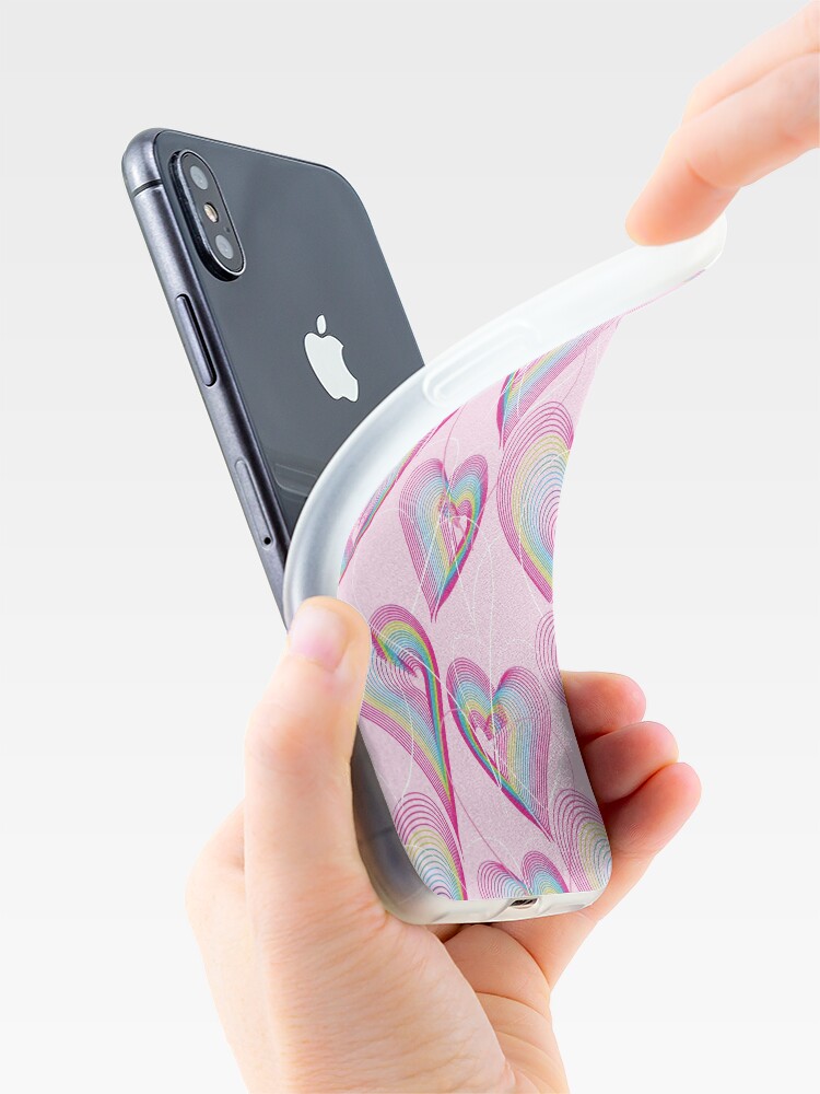 Alternate view of Candy rainbow hearts pattern iPhone Case