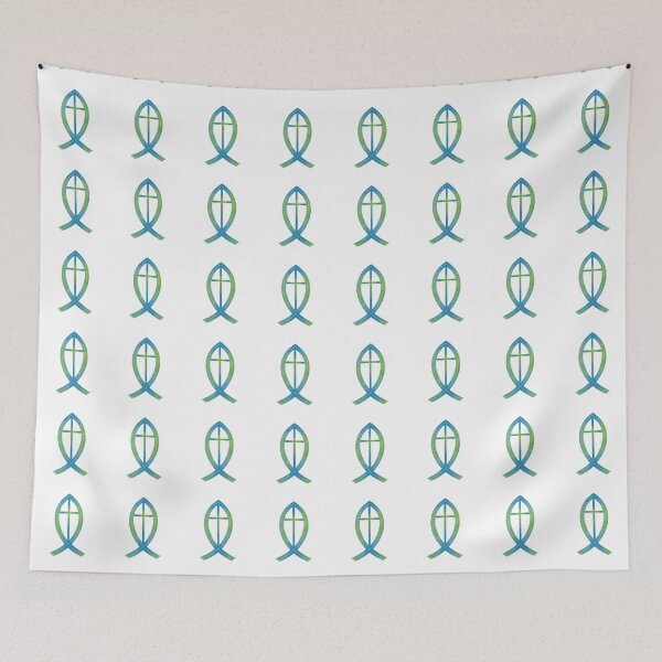 Item preview, Ichthus | Christian Fish with Cross | Blue-Green designed and sold by KJVCalligraphy.