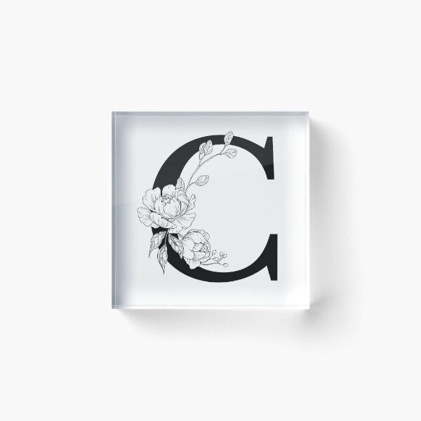 C Botanical Monogram. Detailed Peony Drawing Acrylic Block