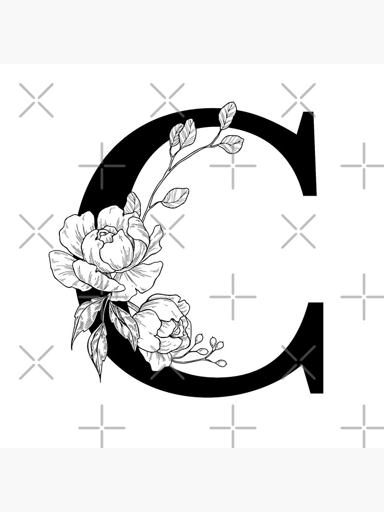 C Botanical Monogram. Detailed Peony Drawing by epine
