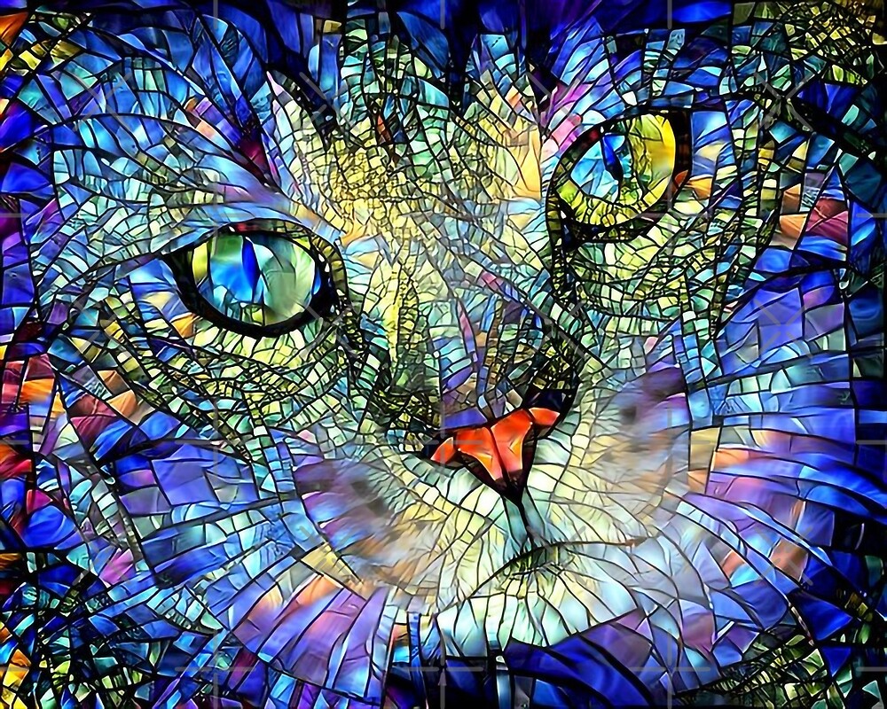 "Colorful Cat Glass Painting Effect Art" by Desireinspire Redbubble