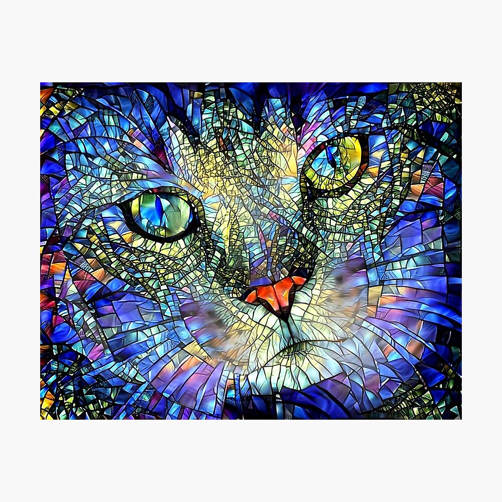 Colorful Cat Glass Painting Effect Art Poster For Sale By Desire Inspire Redbubble