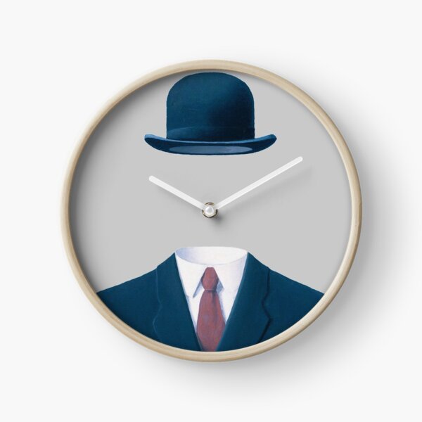 Man In a Bowler Hat by Rene Magritte, Artwork For Prints, Posters, Tshirts, Bags, Men Women, Kids Clock