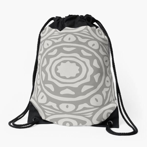 Grey Elegant Floral Abstract Mandala Drawstring Bag