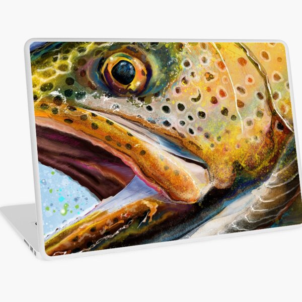 Vista previa del artículo con la obra «Pintura de la cabeza de trucha marrón de arroyos de montaña», diseñado y vendido por fishweardesigns.