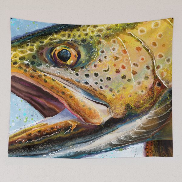 Item preview, Mountain Streams Brown Trout Head Painting designed and sold by fishweardesigns.