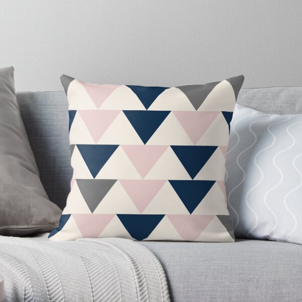 Arrows in Navy Blue, Charcoal Grey, and Blush Pink on Light Champagne. Minimalist Geometric Contemporary Design Throw Pillow