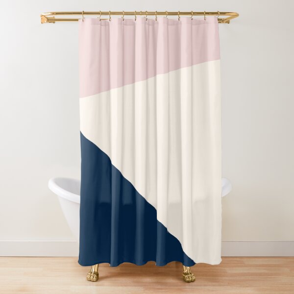 Jag, Minimalist Angled Geometric Color Block in Navy Blue, Blush Pink, and Off-White Shower Curtain