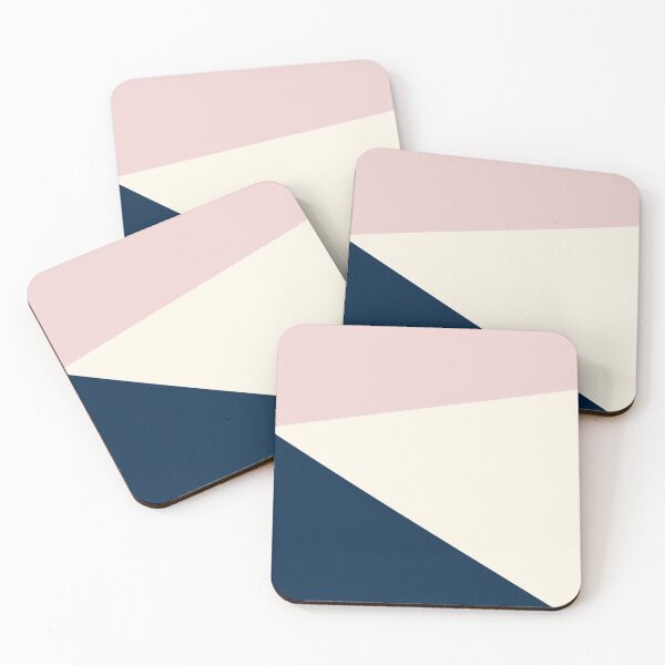 Jag, Minimalist Angled Geometric Color Block in Navy Blue, Blush Pink, and Off-White Coasters (Set of 4)