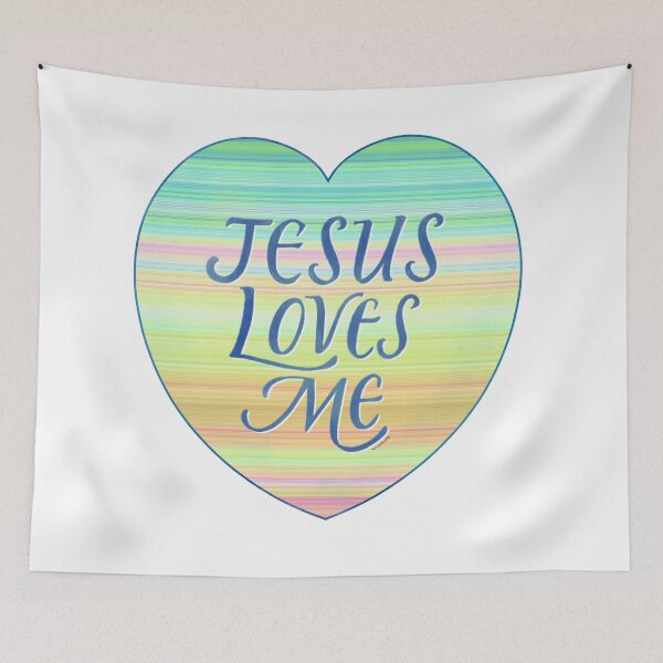 Item preview, Jesus Loves Me | Christian Quote | Multicolor Stripe designed and sold by KJVCalligraphy.