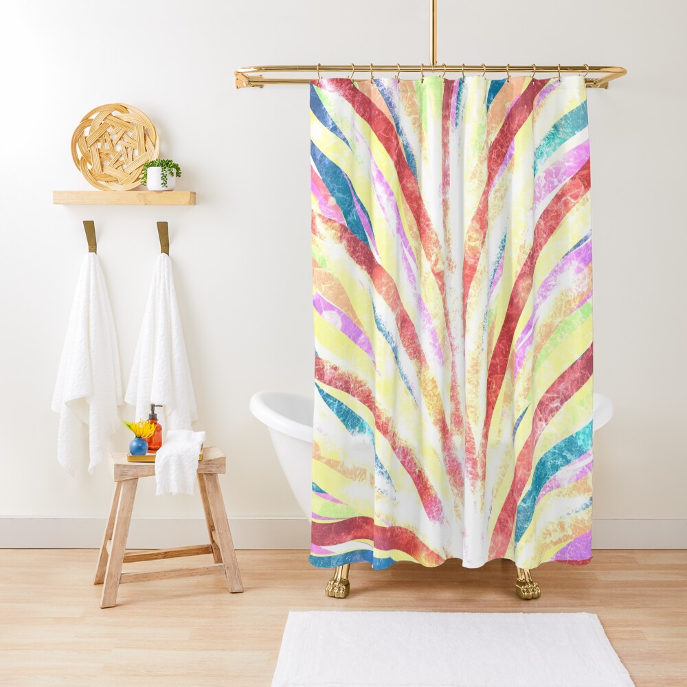 The Fountain - Striped Abstract Drawn Digital Art Shower Curtain