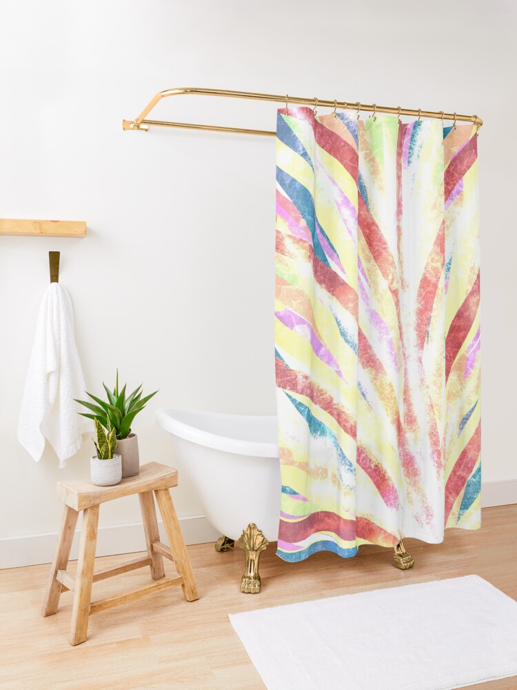 Alternate view of The Fountain - Striped Abstract Drawn Digital Art Shower Curtain