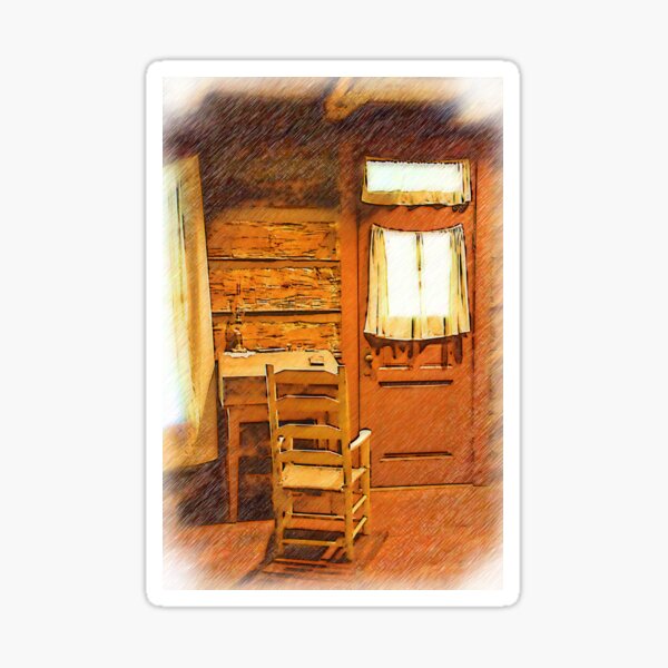 Log Cabin Desk, Chair And Door Sticker
