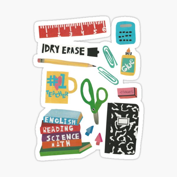 Teacher Supplies Collage Sticker for Sale by jenbucheli