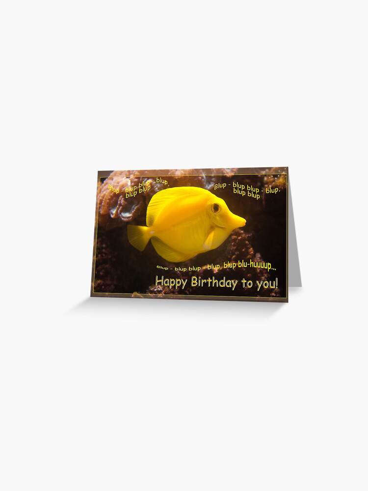 Thumbnail 1 of 2, Greeting Card, Happy Yellow fish - blup-blup birthday card designed and sold by steppeland.