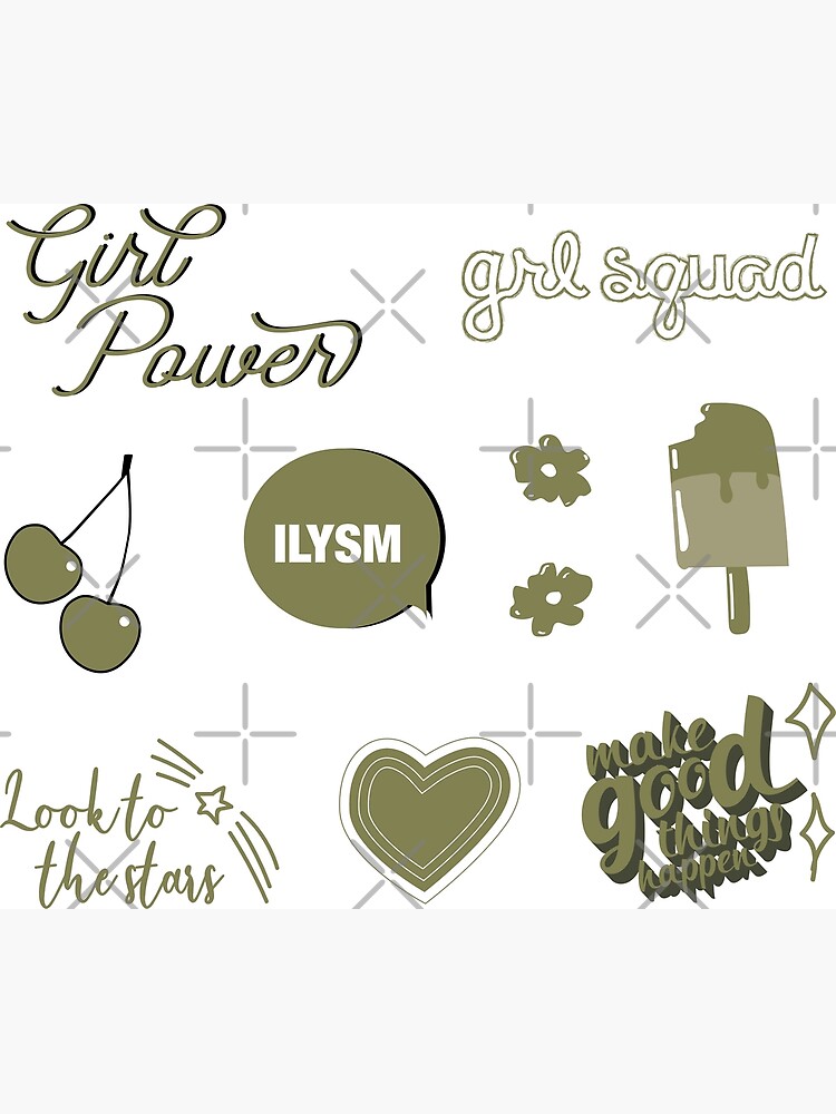 "Olive Green Sticker Pack - collection of hand drawn images and text ...