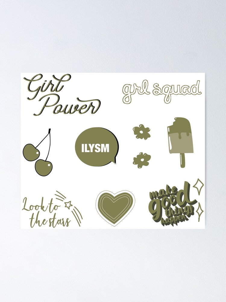 "Olive Green Sticker Pack - collection of hand drawn images and text ...