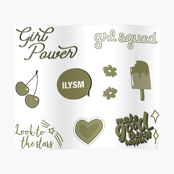 "Olive Green Sticker Pack - collection of hand drawn images and text ...