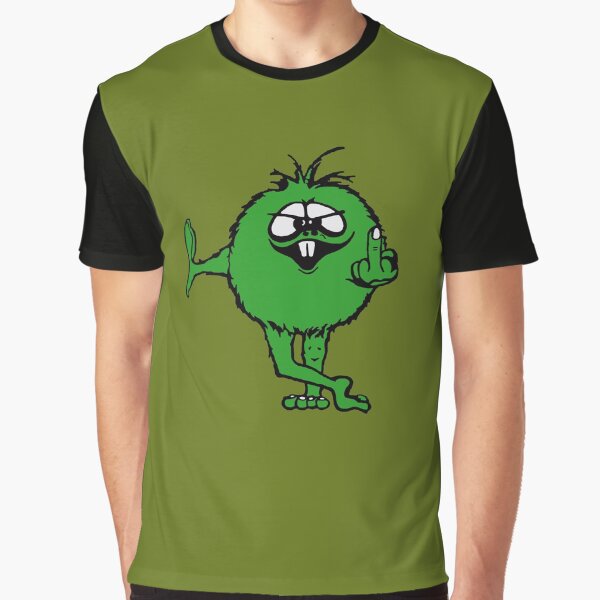 Green Guy flips bird - 70s retro Graphic T-Shirt