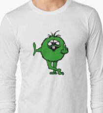 Green Guy flips bird - 70s retro Long Sleeve T-Shirt
