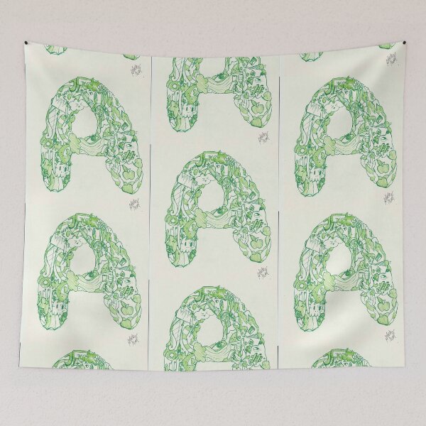 Item preview, "A" Doodle art green designed and sold by UnicornDaya.